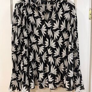 Black and White Leaf Print Blouse